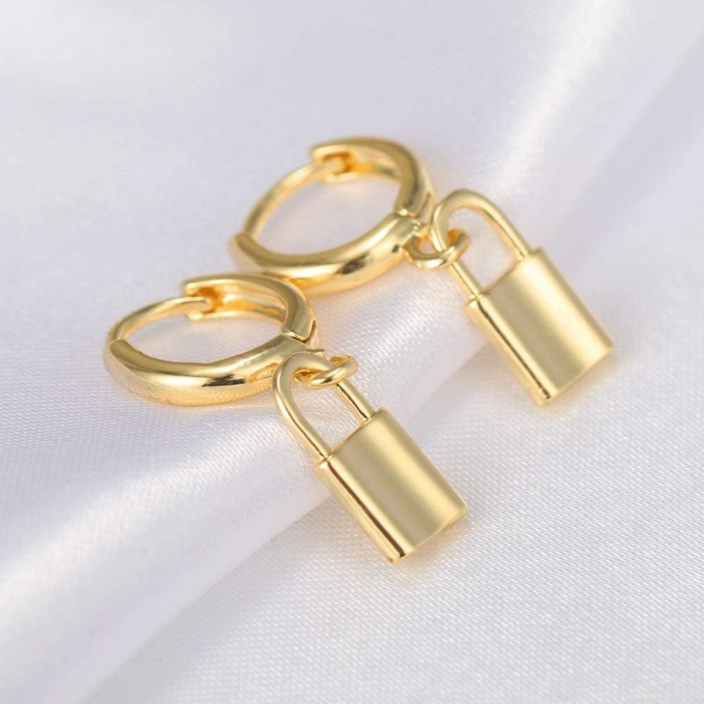 Padlock Gold Drop Dangle Earrings